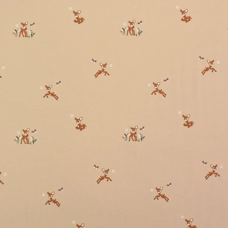Baumwolljersey Kleines Reh, beige