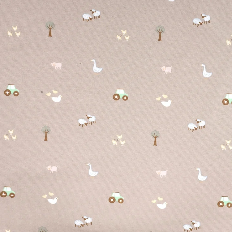 Baumwolljersey Little Farm, beige