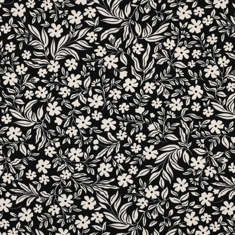 Baumwolljersey Lovely Flowers, schwarz