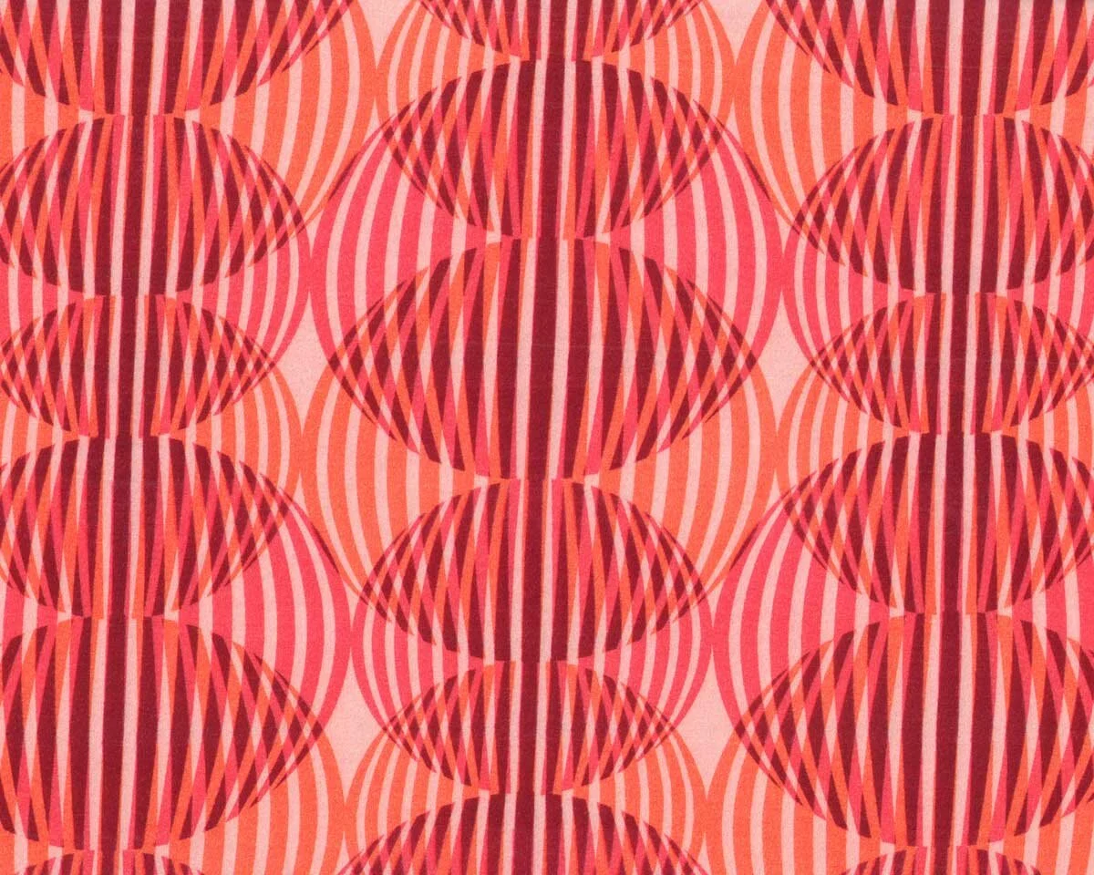 Baumwolljersey MERVAL, Streifen-Kreise, fuchsia-aprikot, Hilco