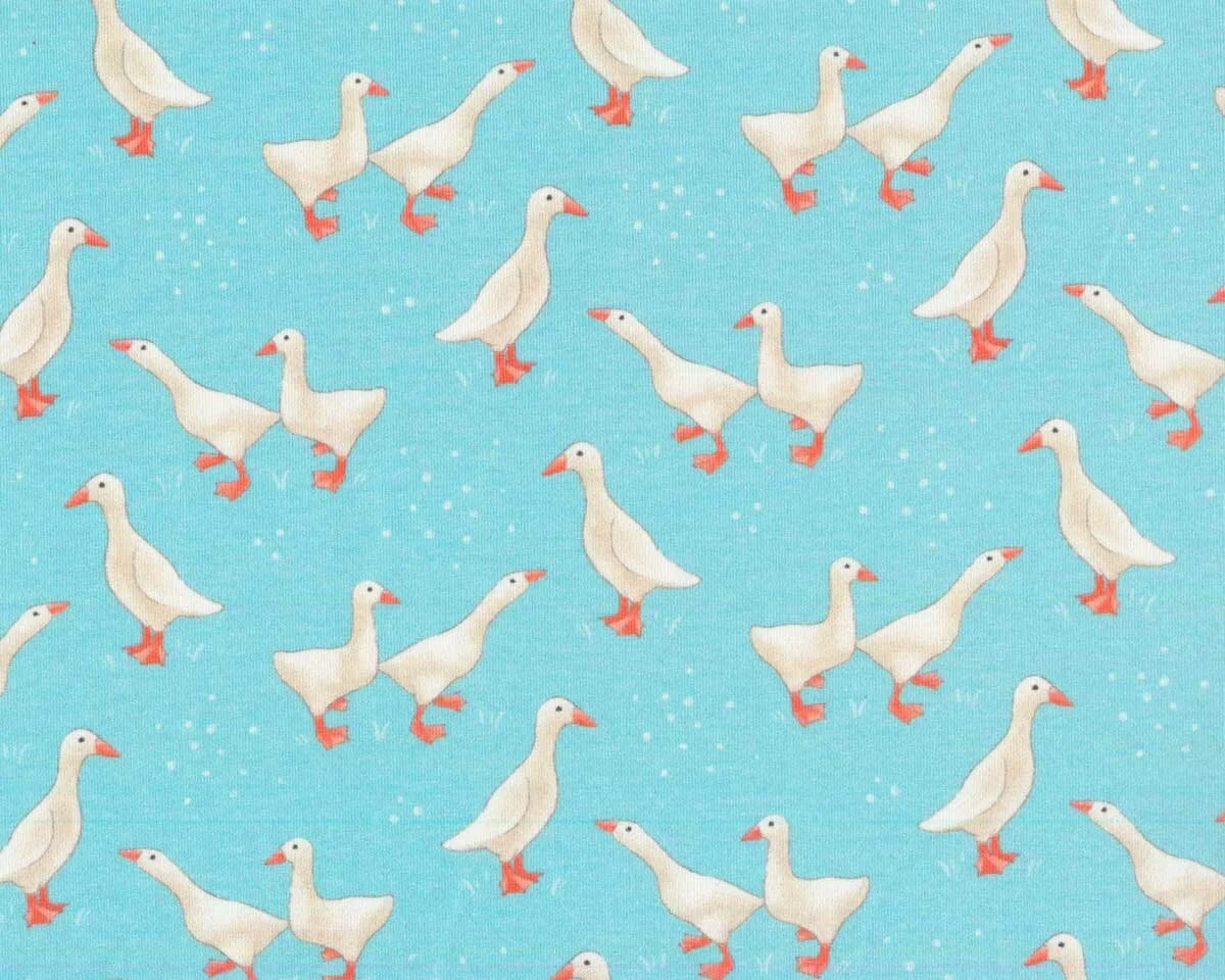 Baumwolljersey MINI GOOSE, Gänse, hellblau, Hilco