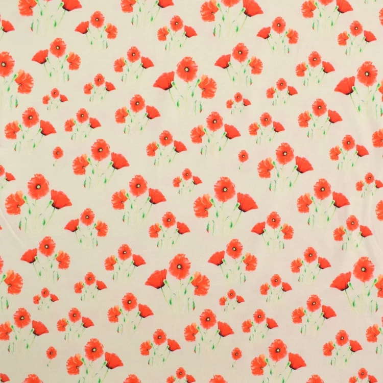 Baumwolljersey Mohnblumen, beige