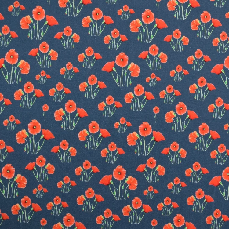 Baumwolljersey Mohnblumen, blau