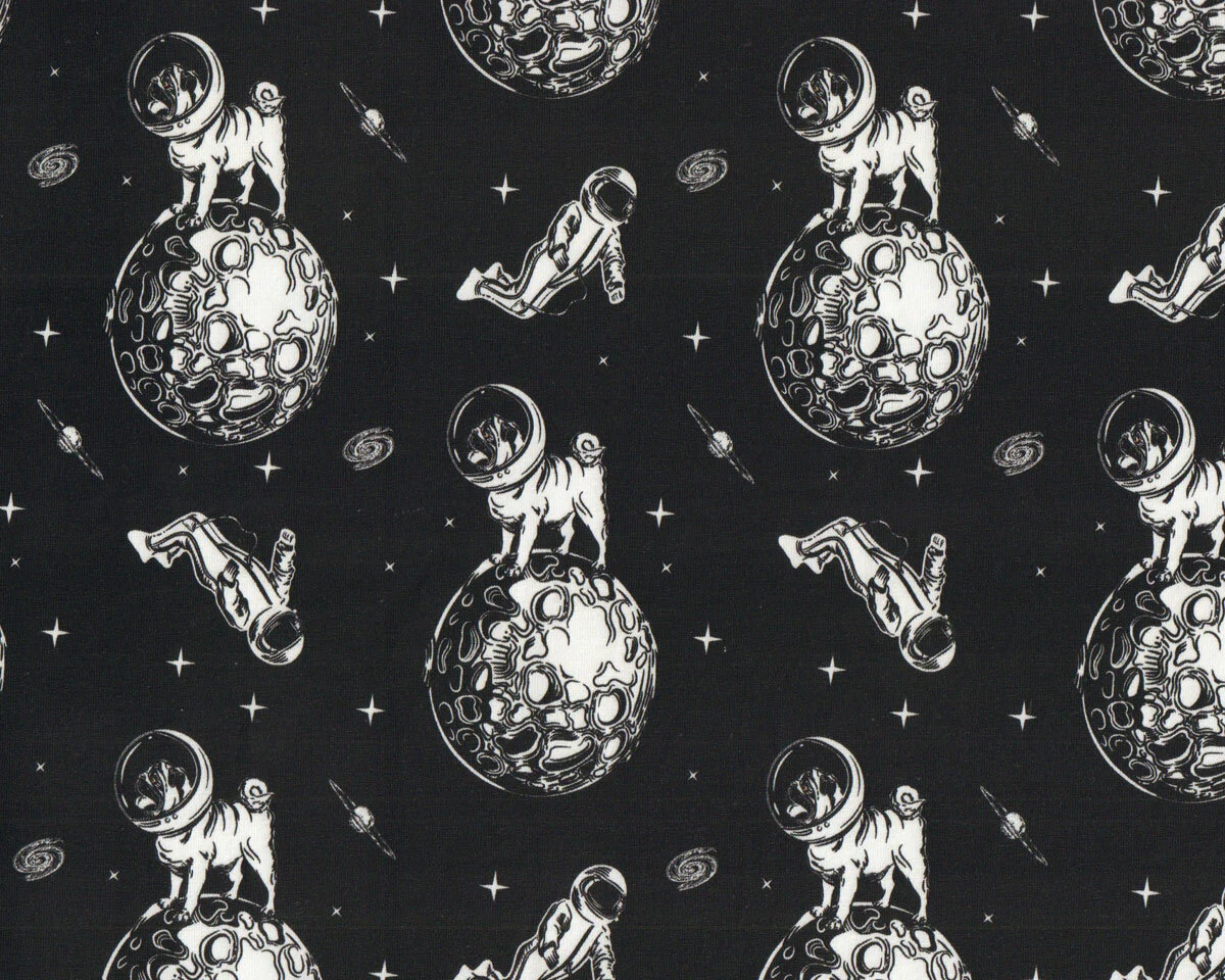 Baumwolljersey MOPSONAUTEN, Möpse & Astronauten, schwarz