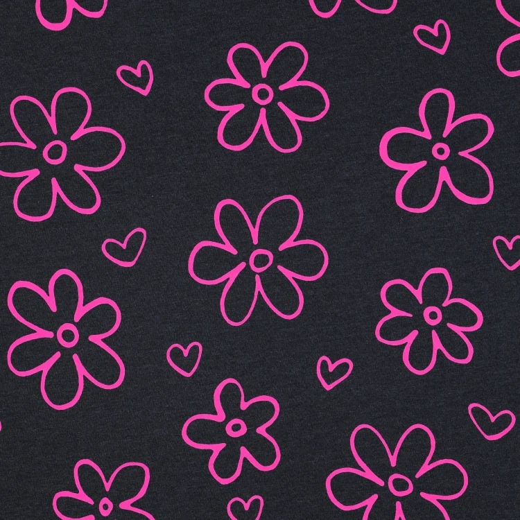 Baumwolljersey Neon Daisy, graublau meliert