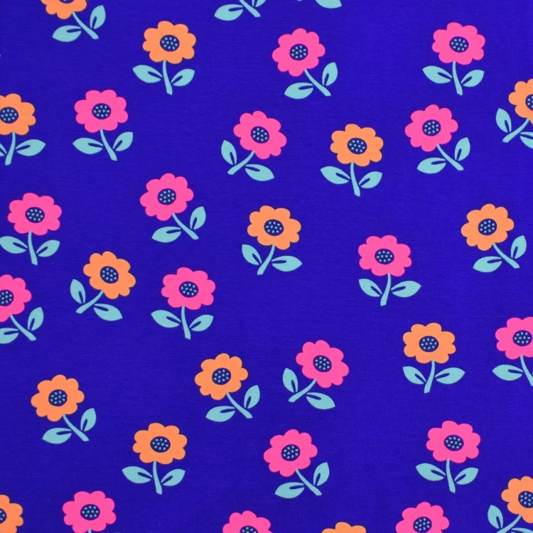 Baumwolljersey Neon Flowers, blaulila