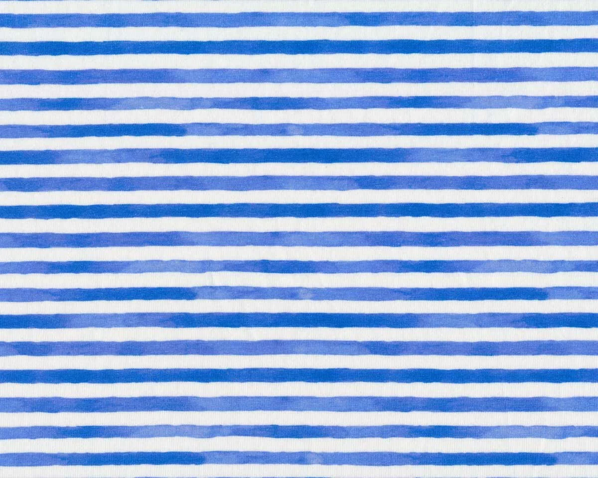 Baumwolljersey OCEAN STRIPE, Streifen, weiß-blau, Hilco