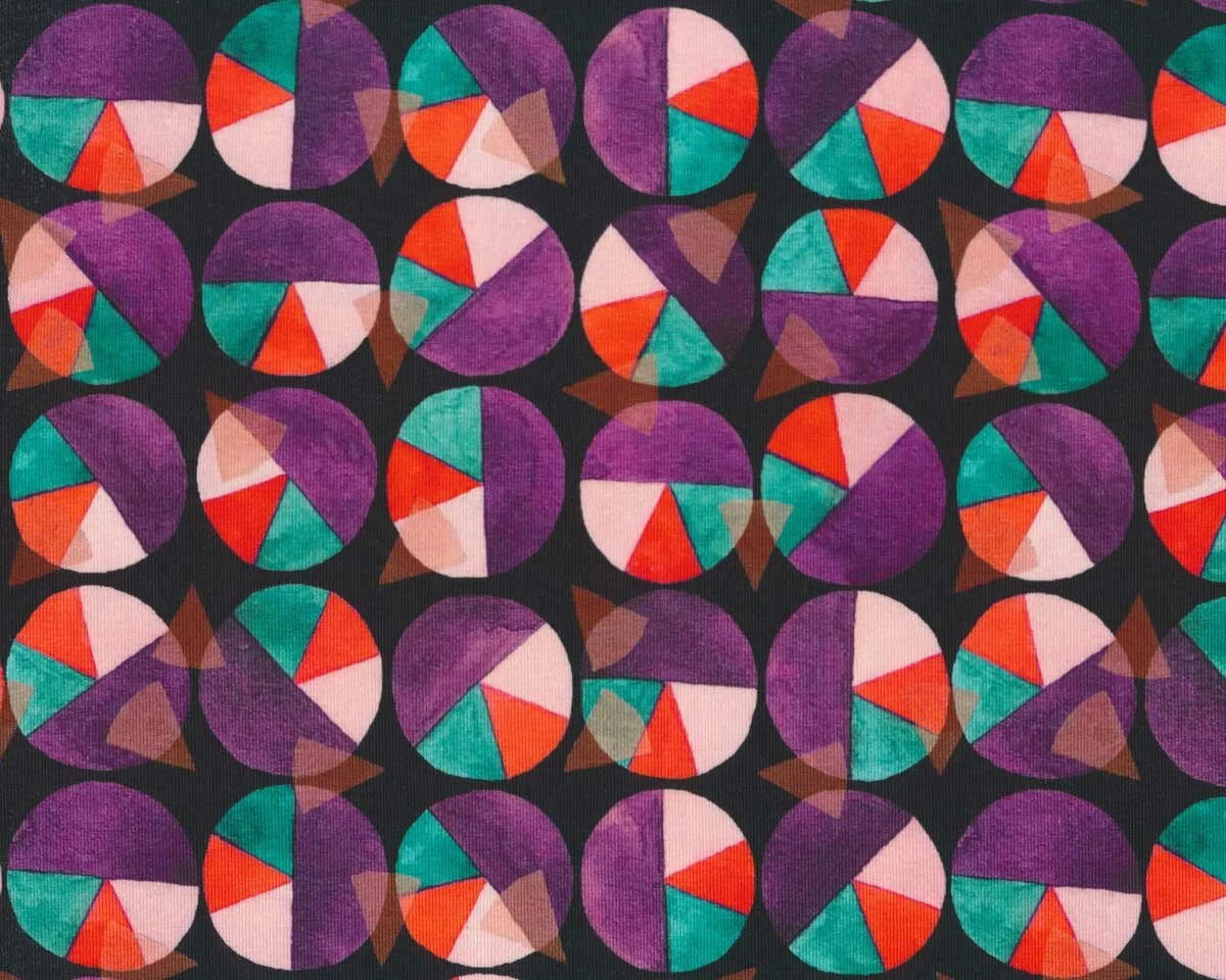 Baumwolljersey RAINBOW CIRCLE, Segmentkreise, lila, Hilco