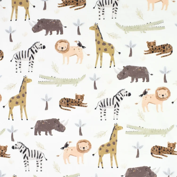Baumwolljersey Safari Animals, wollweiß