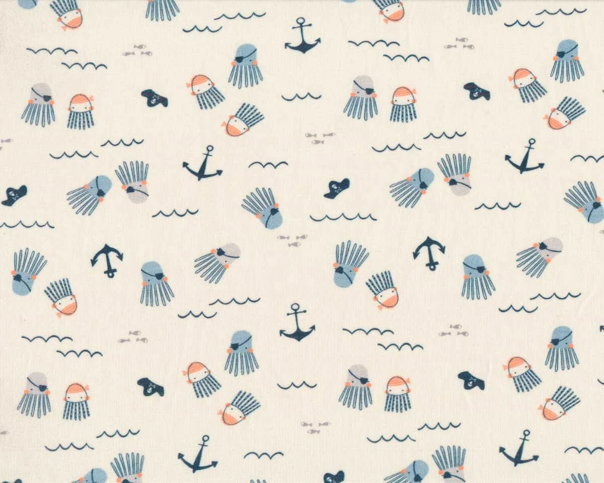 Baumwolljersey SEA ANIMALS, Quallen-Skizzen, creme, Hilco