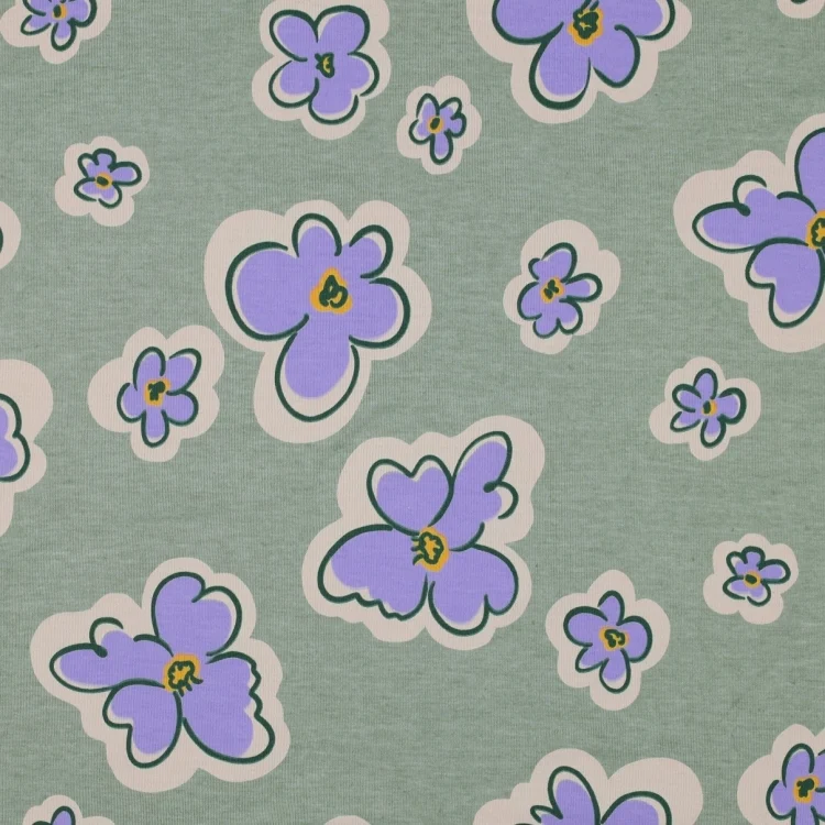 Baumwolljersey Sketch Flowers, grün