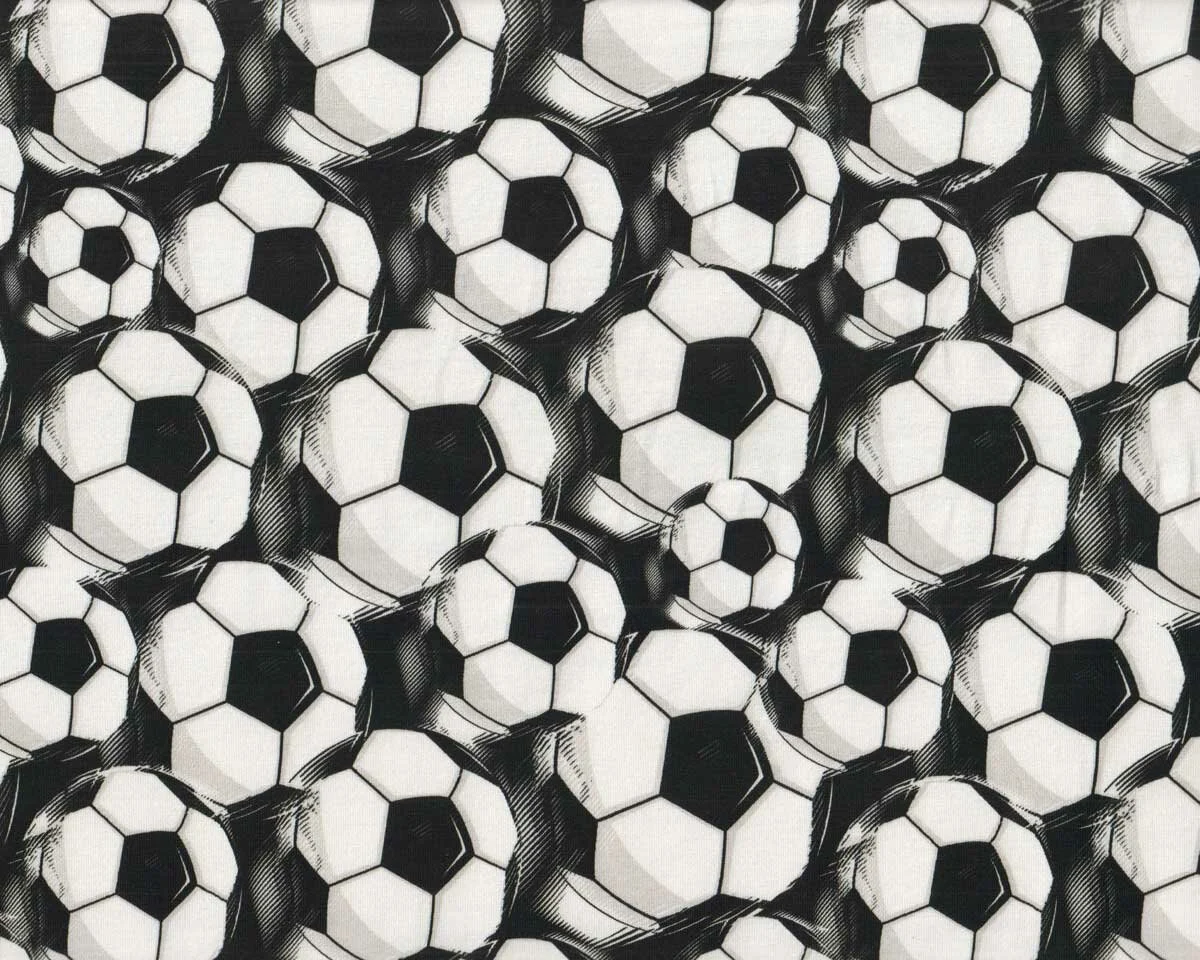 Baumwolljersey SOCCER, Fußbälle, schwarz-weiß, Swafing