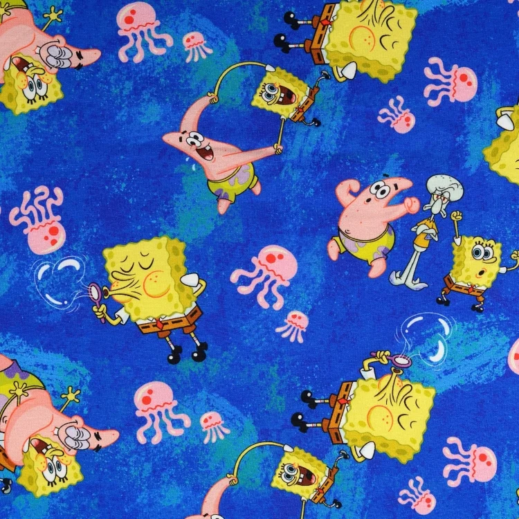 Baumwolljersey Spongebob Schwammkopf Best Friends, blau