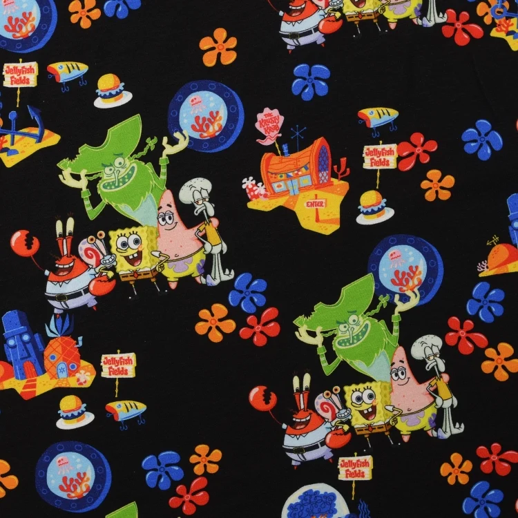 Baumwolljersey Spongebob Schwammkopf Bikini Bottom, schwarz