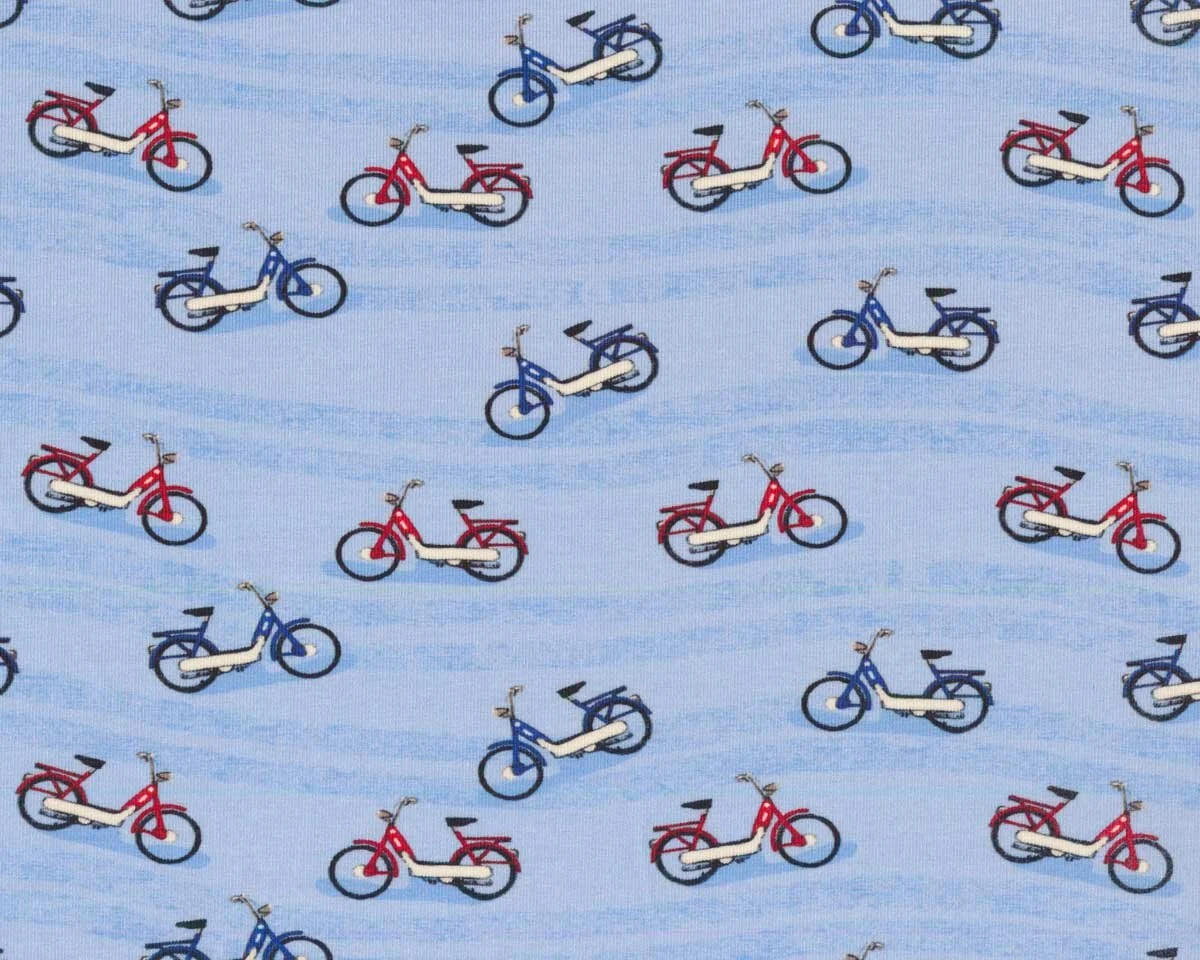 Baumwolljersey VINTAGE BIKE, Motor-Fahrrad, blau, Hilco