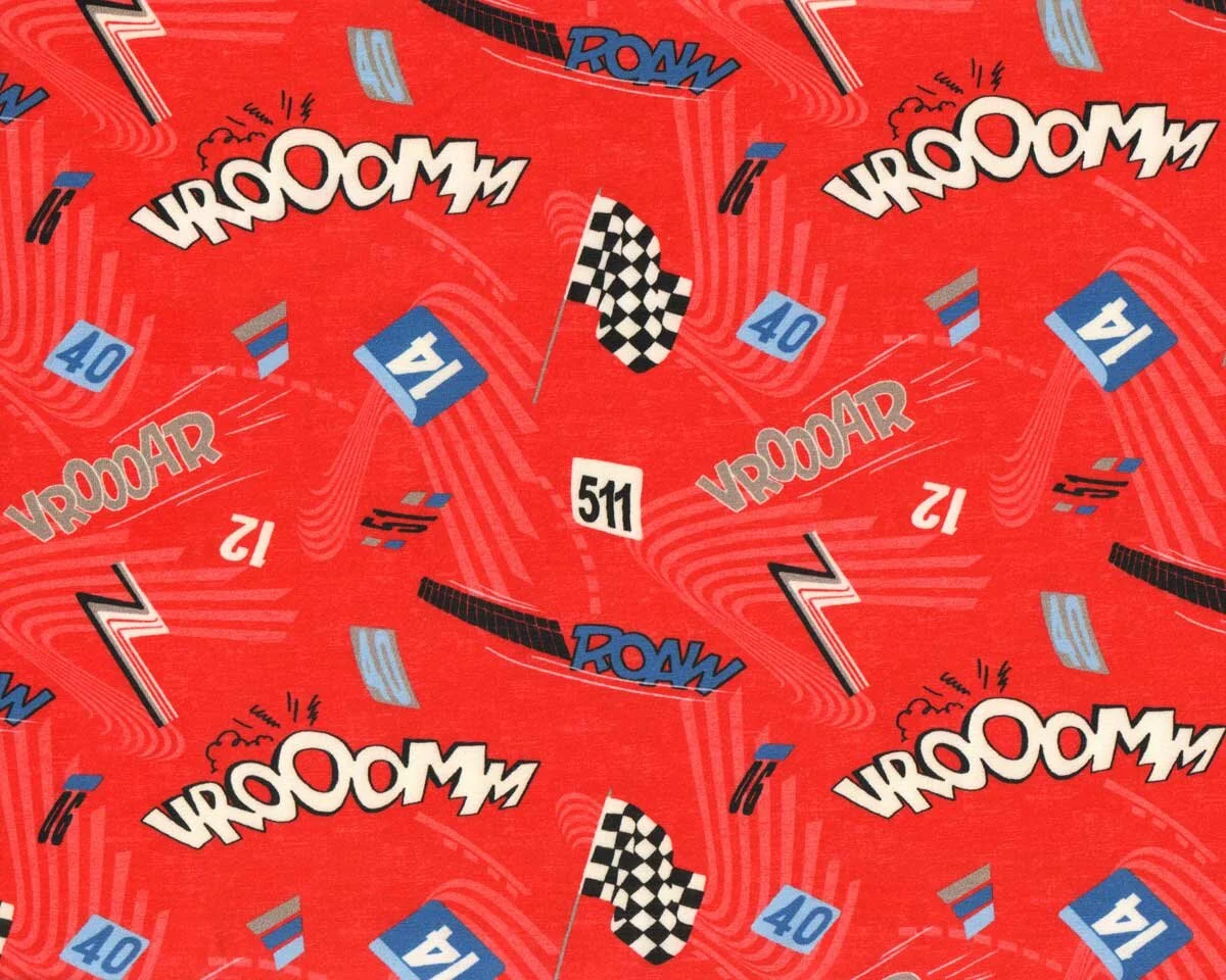 Baumwolljersey VINTAGE RACE, Schriftzug, rot, Hilco