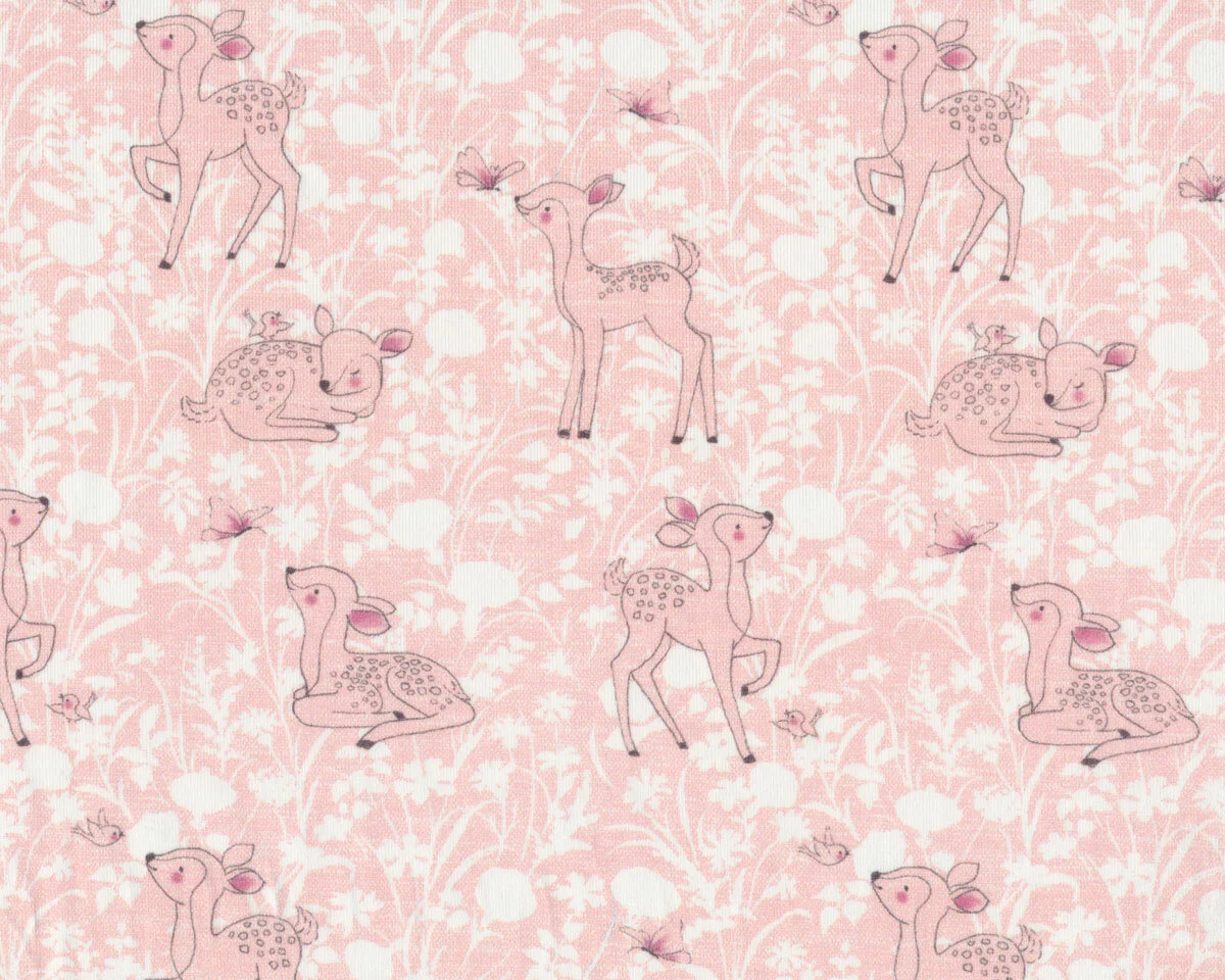 Baumwolljersey WATERCOLOR BAMBI, Rehkitze, rosa, Hilco