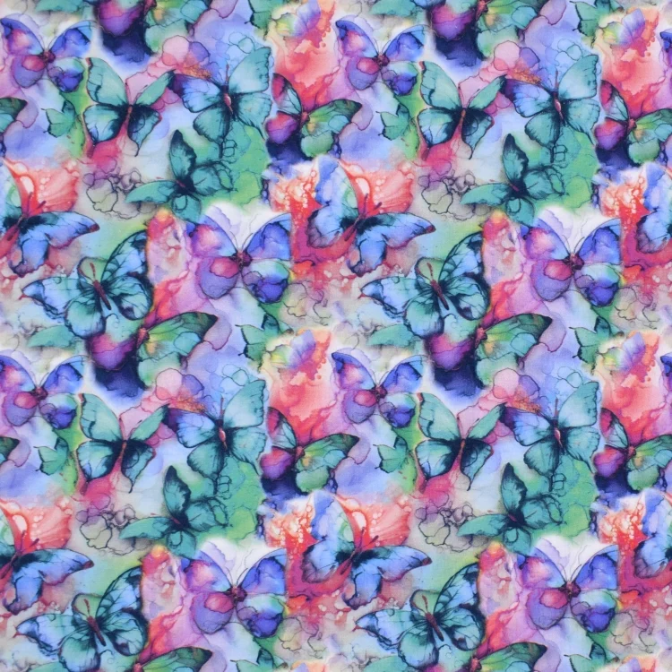Baumwolljersey Watercolor Butterfly, aqua