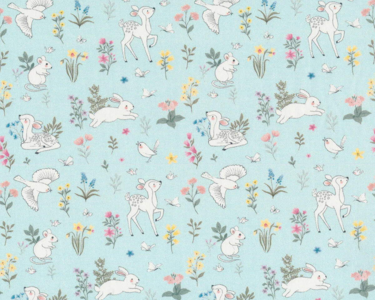 Baumwolljersey WATERCOLOR FRIENDS, Hase und Maus, mint, Hilco