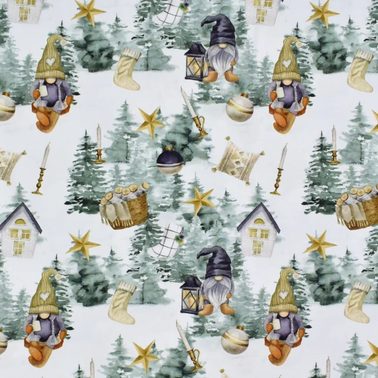 Baumwolljersey Winter Gnomes, wollweiß