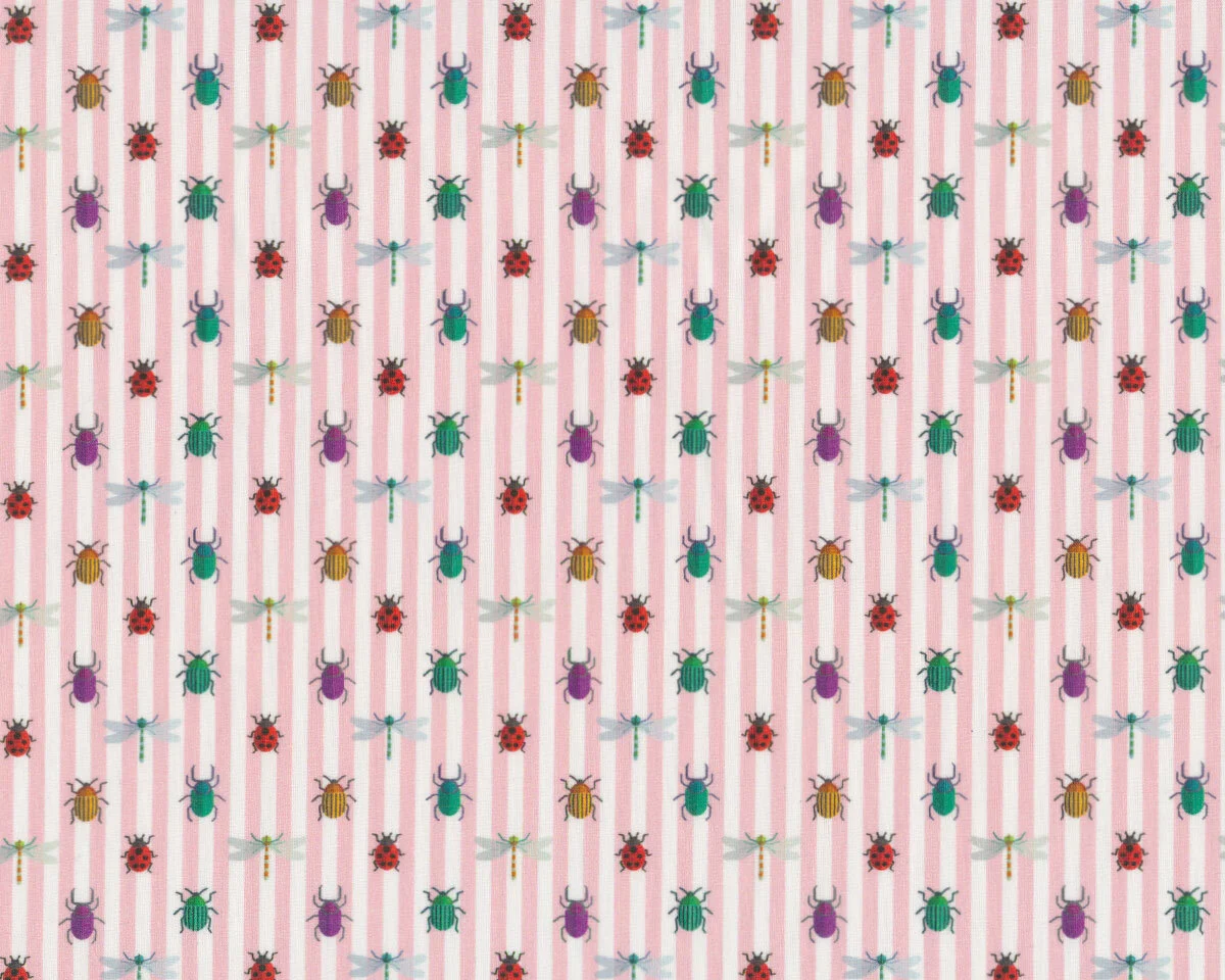 Baumwollpopeline RAMPI, Insekten & Streifen, rosa, Toptex