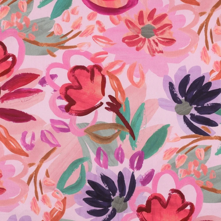 Baumwollsatin Painted Flowers, rosa