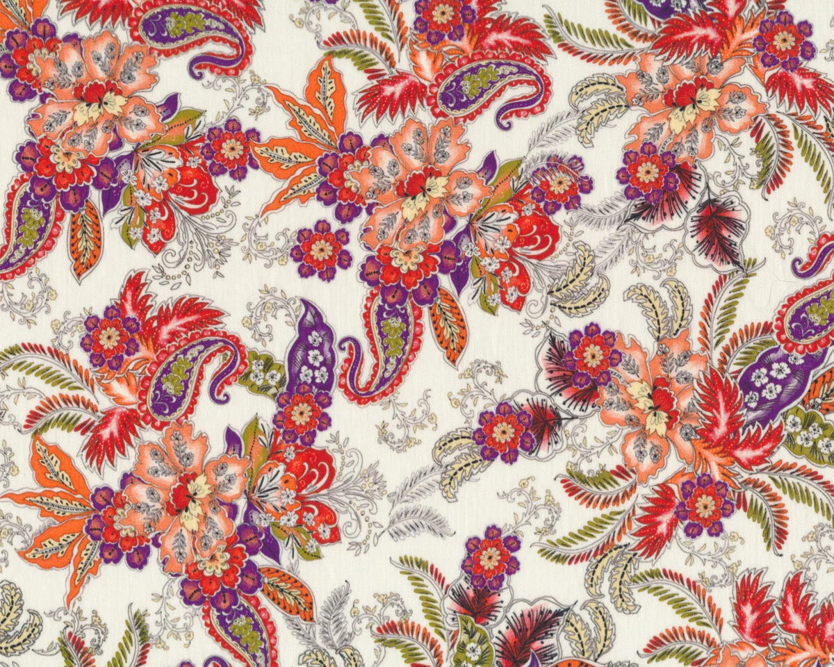 Baumwollstoff CHIMERE, Paisley-Blumen, wollweiß