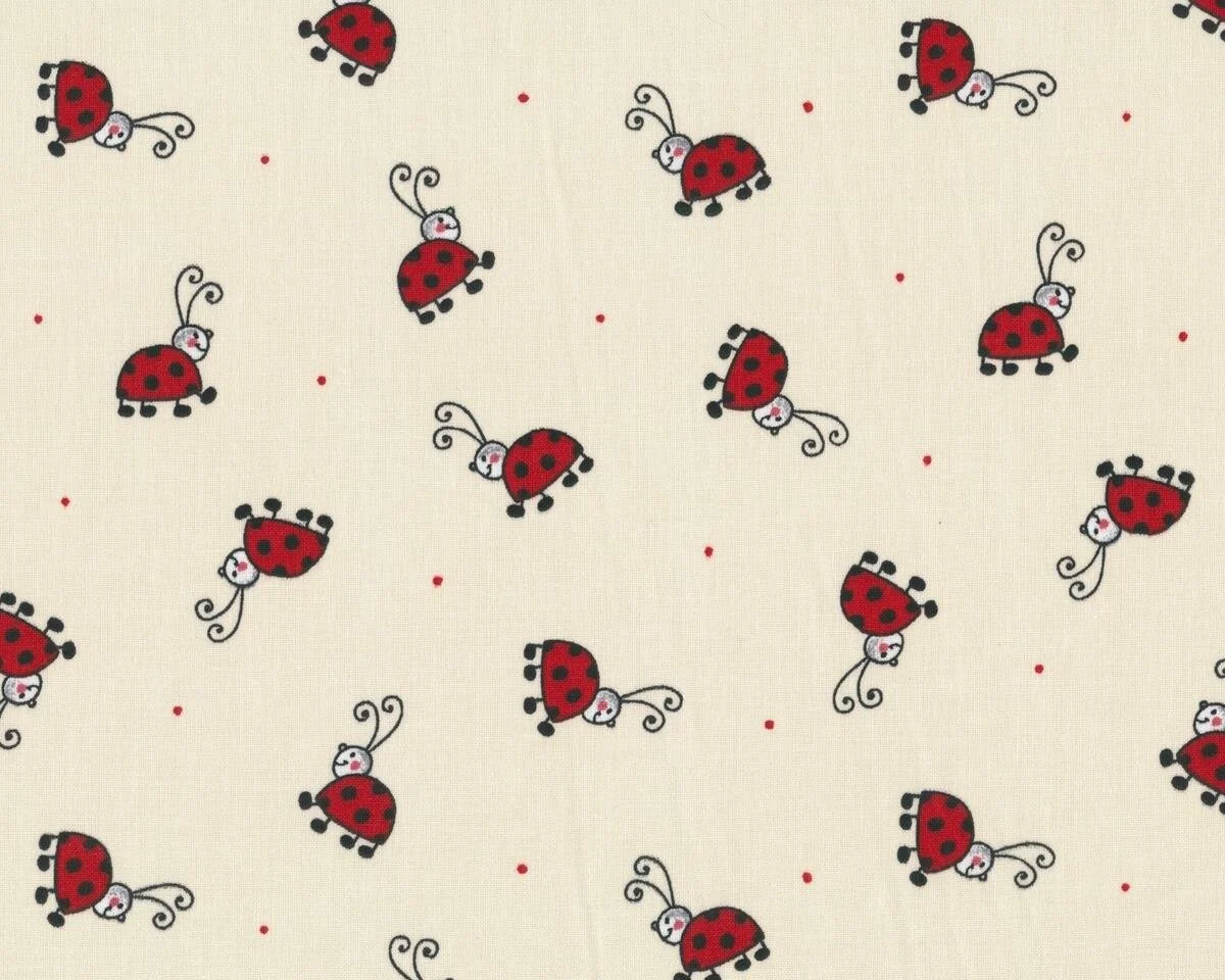 Baumwollstoff, Dekostoff COCCY, Marienkäfer, creme-rot