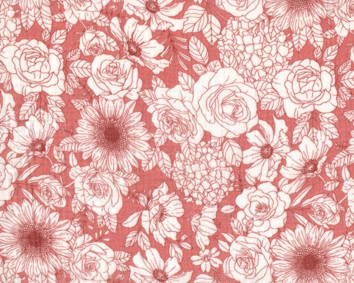 Baumwollstoff Double Gauze GARDEN MARIE, Sommerblumen, lachsrosa, Hilco