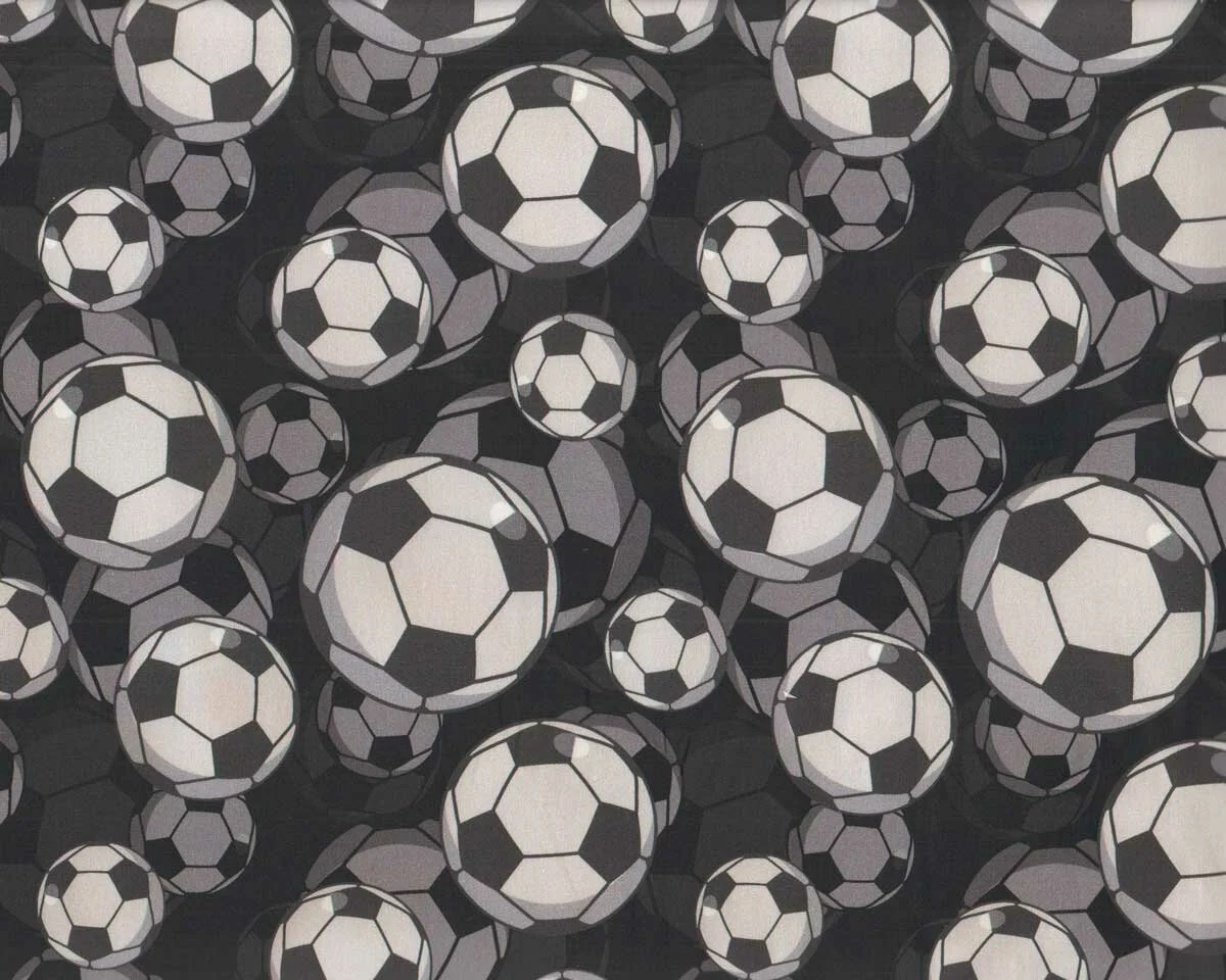 Baumwollstoff FUSSBALL, Fußbälle, schwarz-grau, Swafing