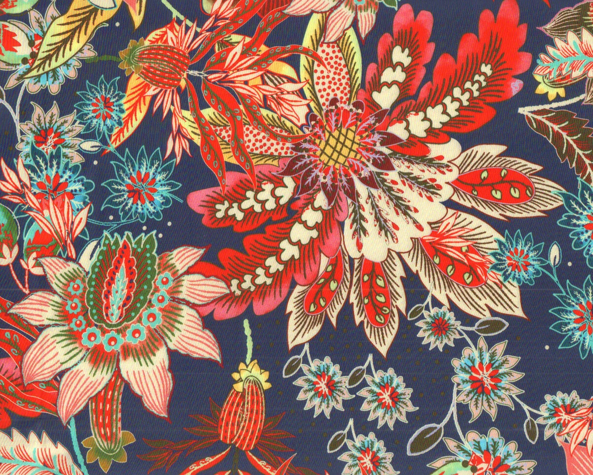 Baumwollstoff JANIKA, Paisley-Blüten, dunkelblau, Hilco
