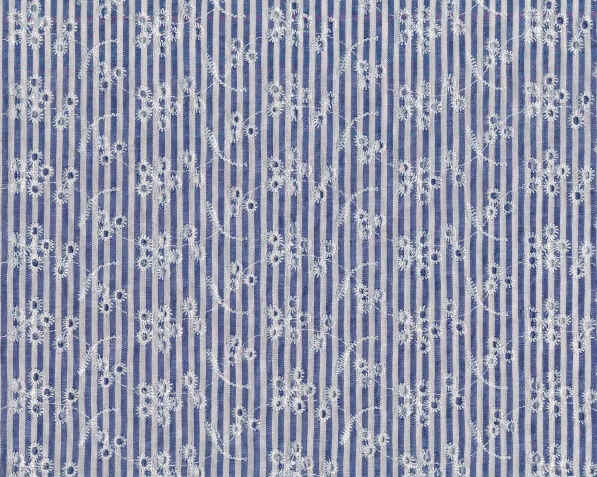 Baumwollstoff LUNA mit Lochstickerei, Streifen, blau, Swafing