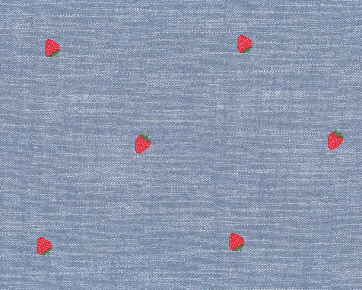 Baumwollstoff MINI BLUE in Chambray-Optik, Erdbeeren, helles jeansblau, Hilco