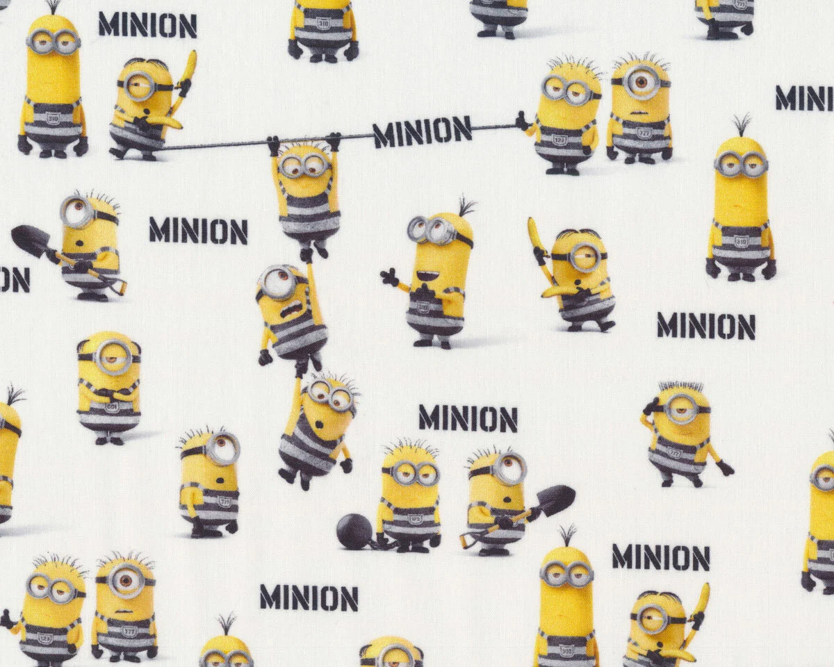 Baumwollstoff MINIONS im Gefängnis, weiß