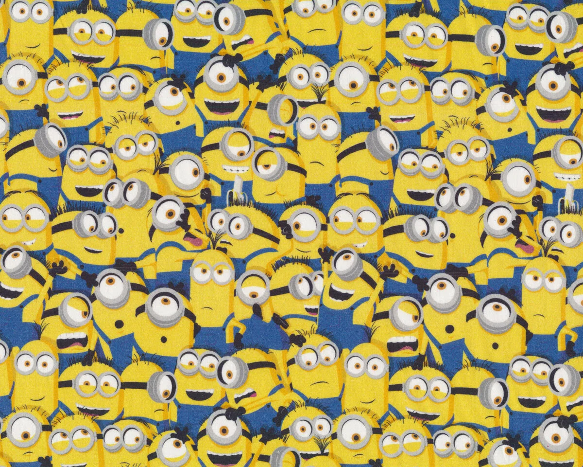 Baumwollstoff MINIONS TEAM in Reihen, gelb