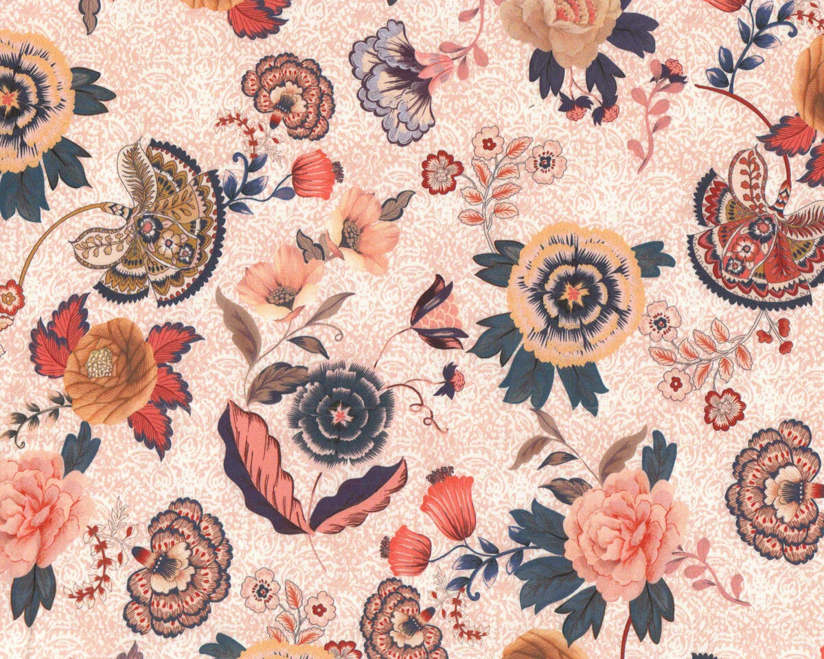 Baumwollstoff mit Stretch ROUSEL, Vintage-Blumen, helles altrosa, Hilco