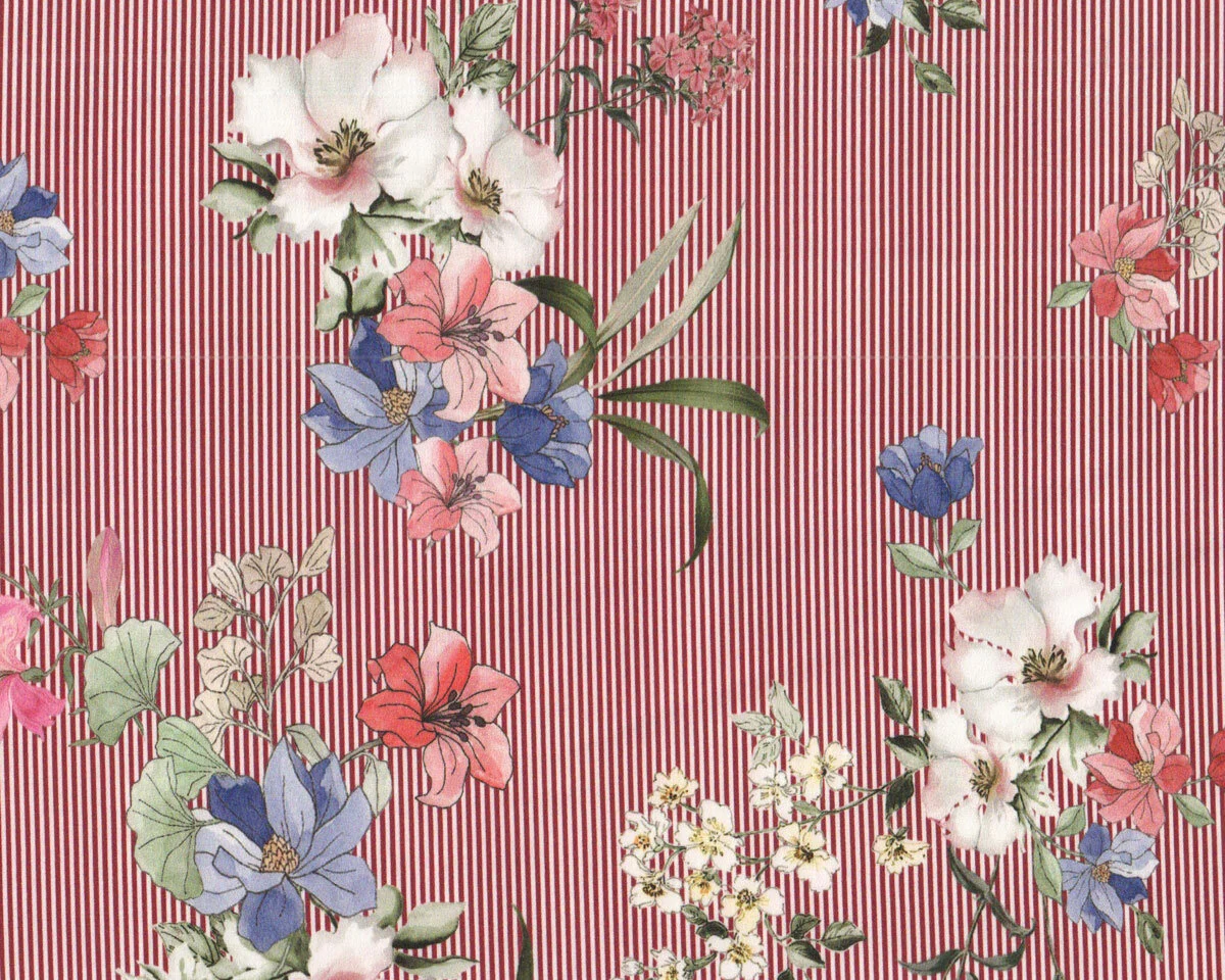 Baumwollstoff mit Stretch TAMO, Streifen mit Blumen, Hilco