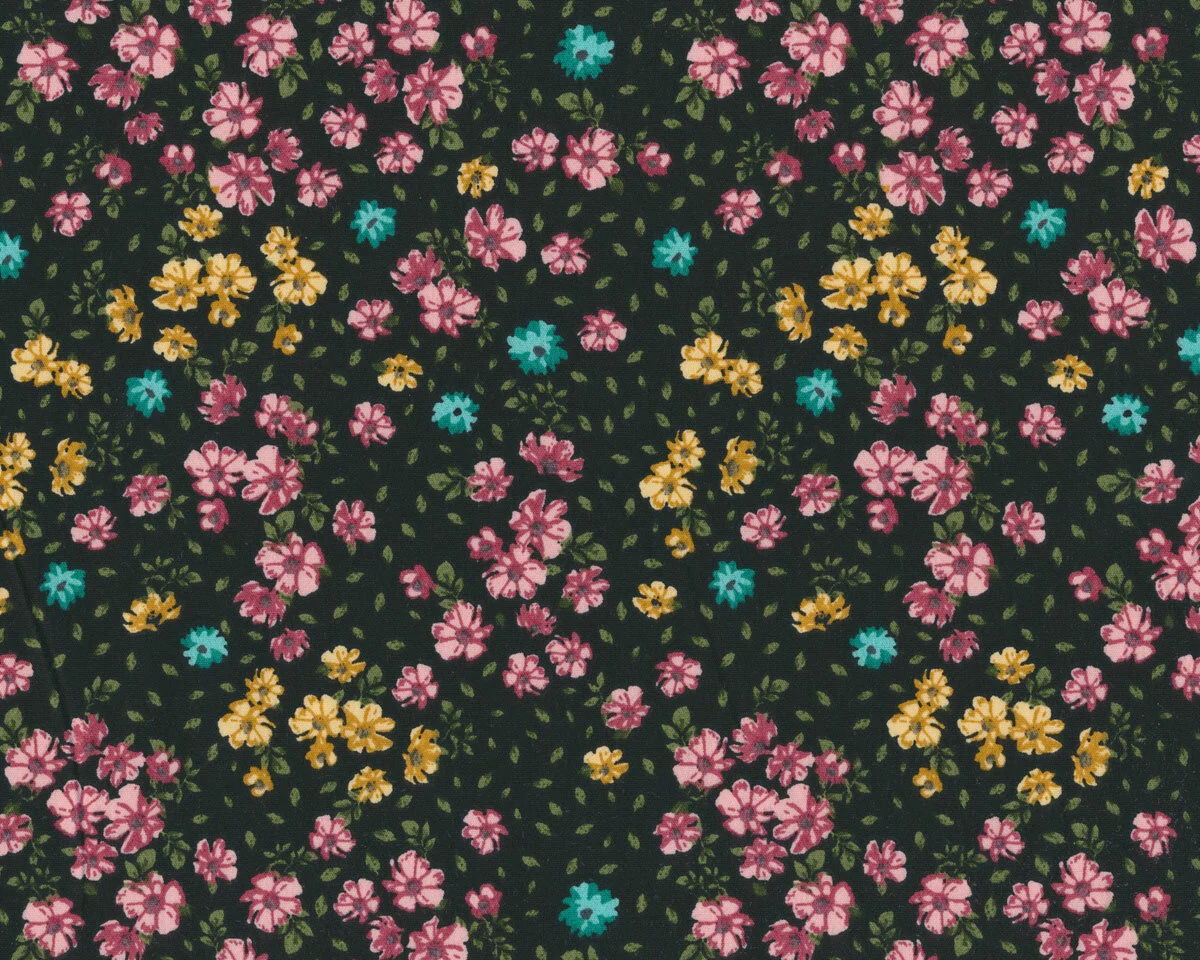 Baumwollstoff Popeline BLOEM, Blumen, schwarz Fibre Mood