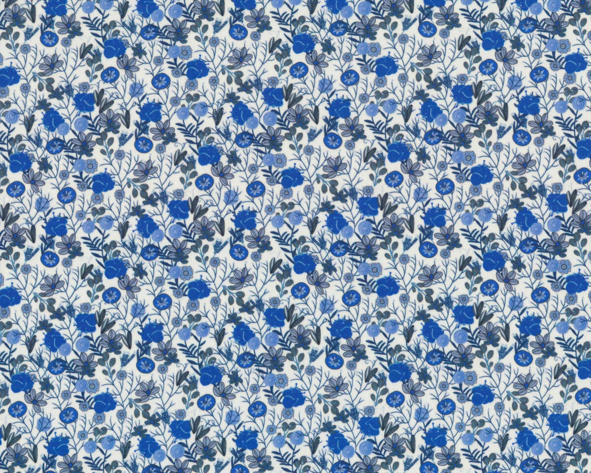 Baumwollstoff Popeline FLOWER PRINTS. kleine Blumen, blau