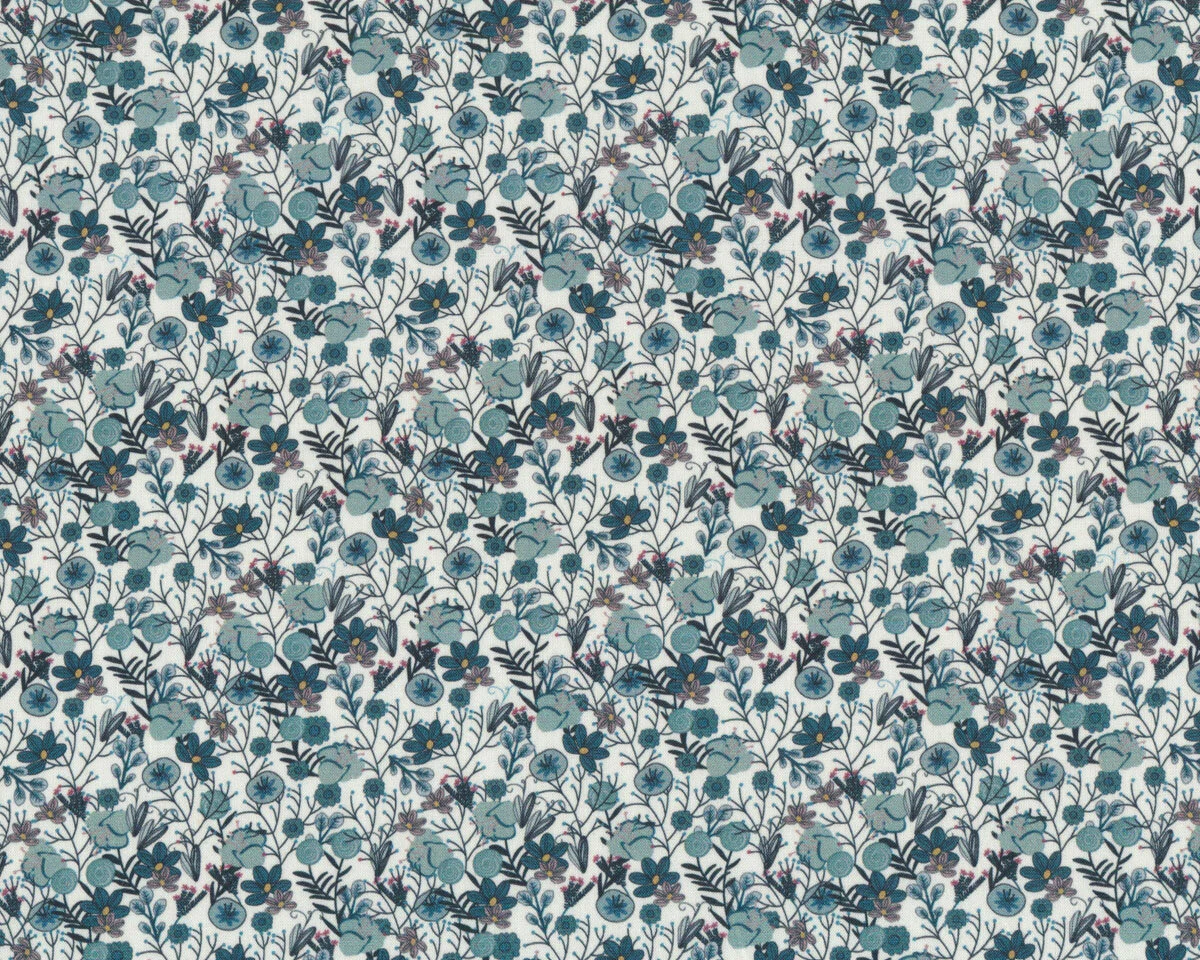 Baumwollstoff Popeline FLOWER PRINTS. kleine Blumen, tannengrün
