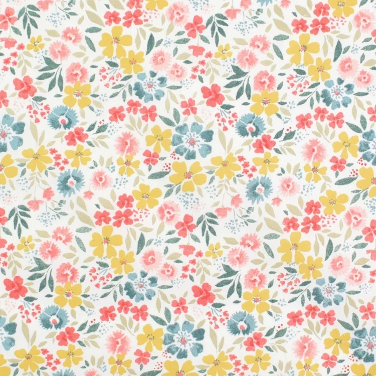 Beschichtete Baumwolle Blumen, weiß