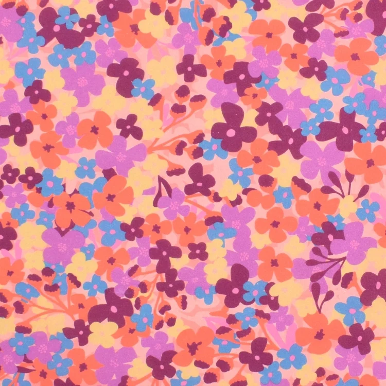 Beschichtete Baumwolle Flower Field, lachs