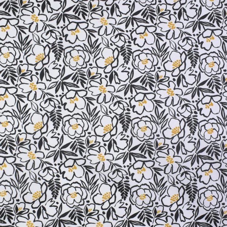 Beschichtete Baumwolle Flower Lines, weiß