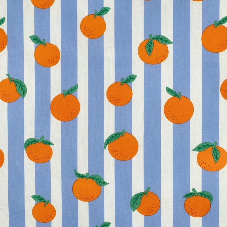 Beschichtete Baumwolle Orange on Stripes, blau
