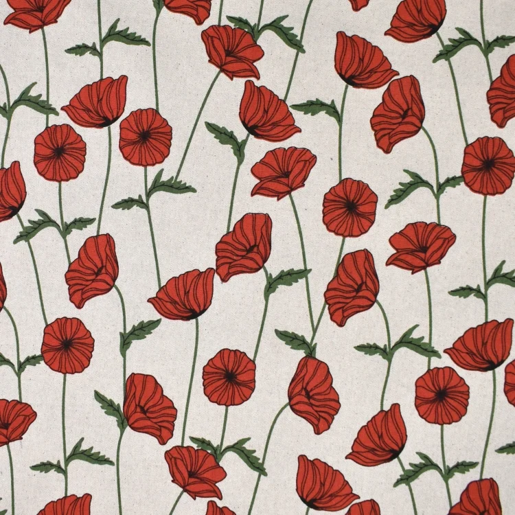 Beschichteter Dekostoff Canvas Mohnblumen. natur