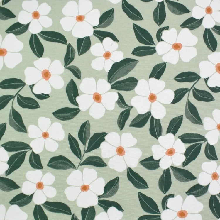 Beschichteter Dekostoff Ottoman Blumen, hellgrün
