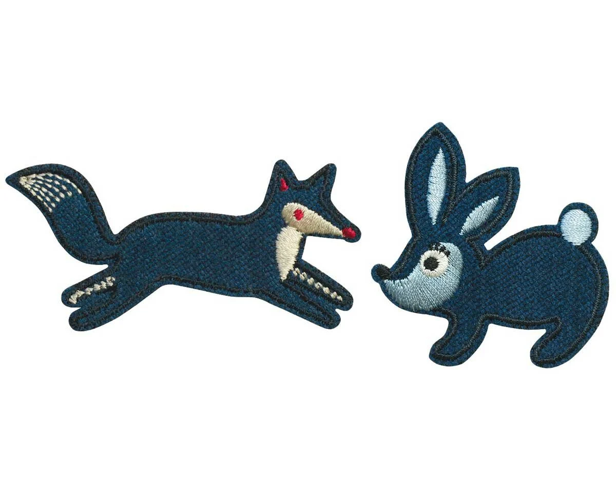 Bestickte Applikation HASE & FUCHS, marineblau, Prym