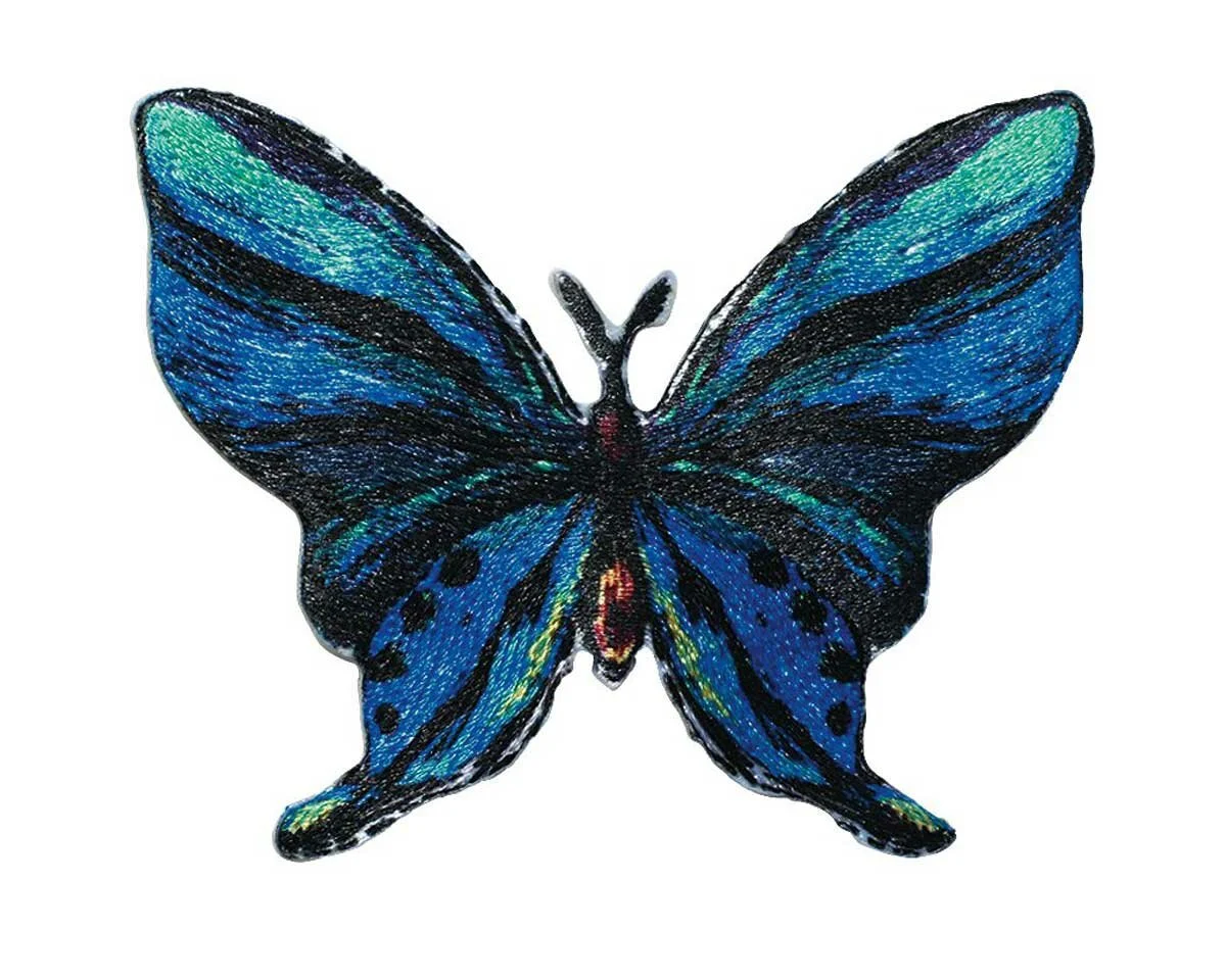 Bestickte Applikation SCHMETTERLING, Schwalbenschwanz, blau-schwarz, Prym