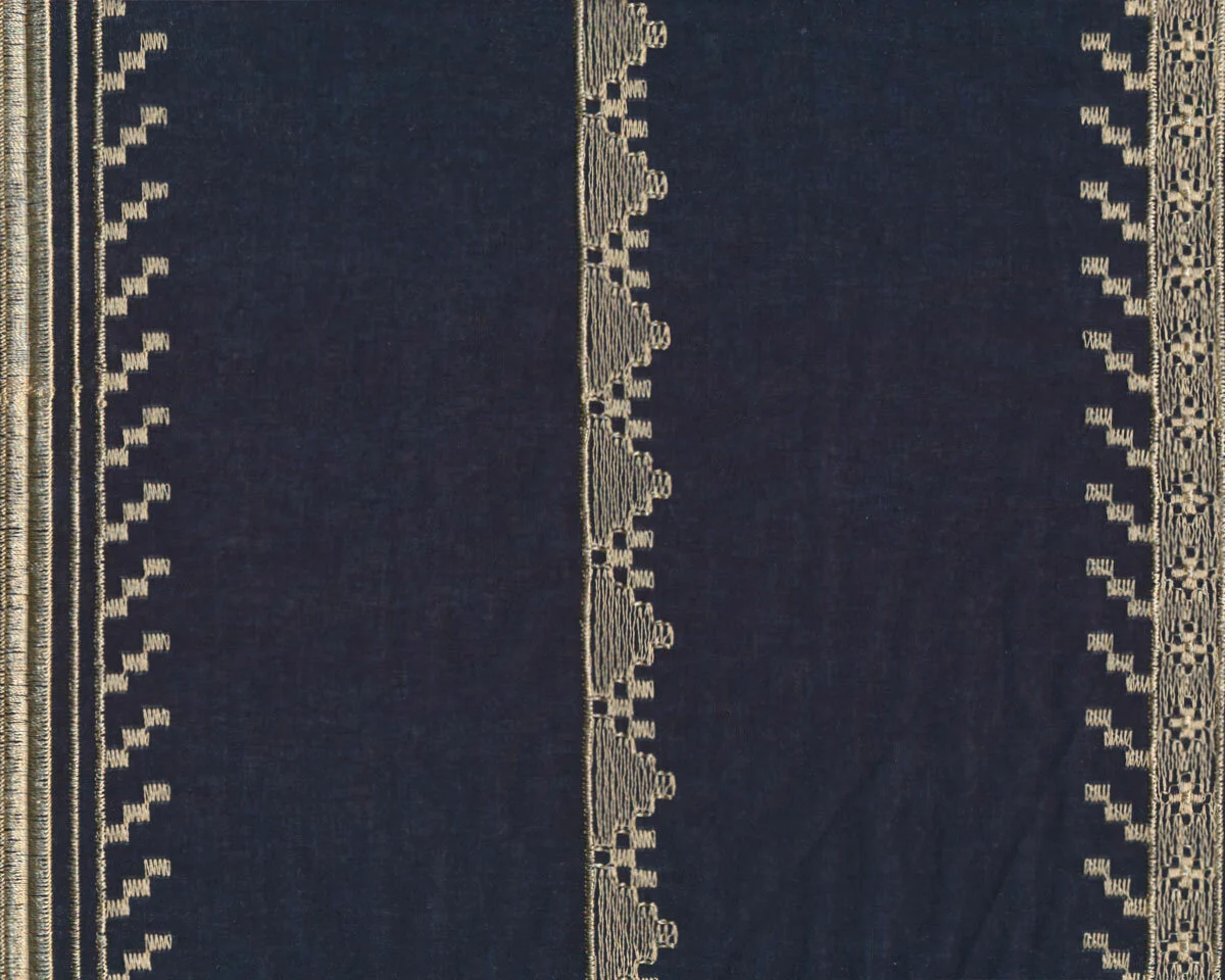 Bestickter Baumwollbatist ETHNO, Muster-Streifen, marineblau, Toptex