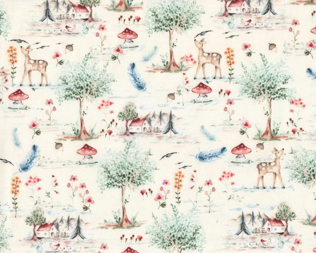 Bio-Baumwollstoff CIELO, Landschaft mit Reh, Hilco